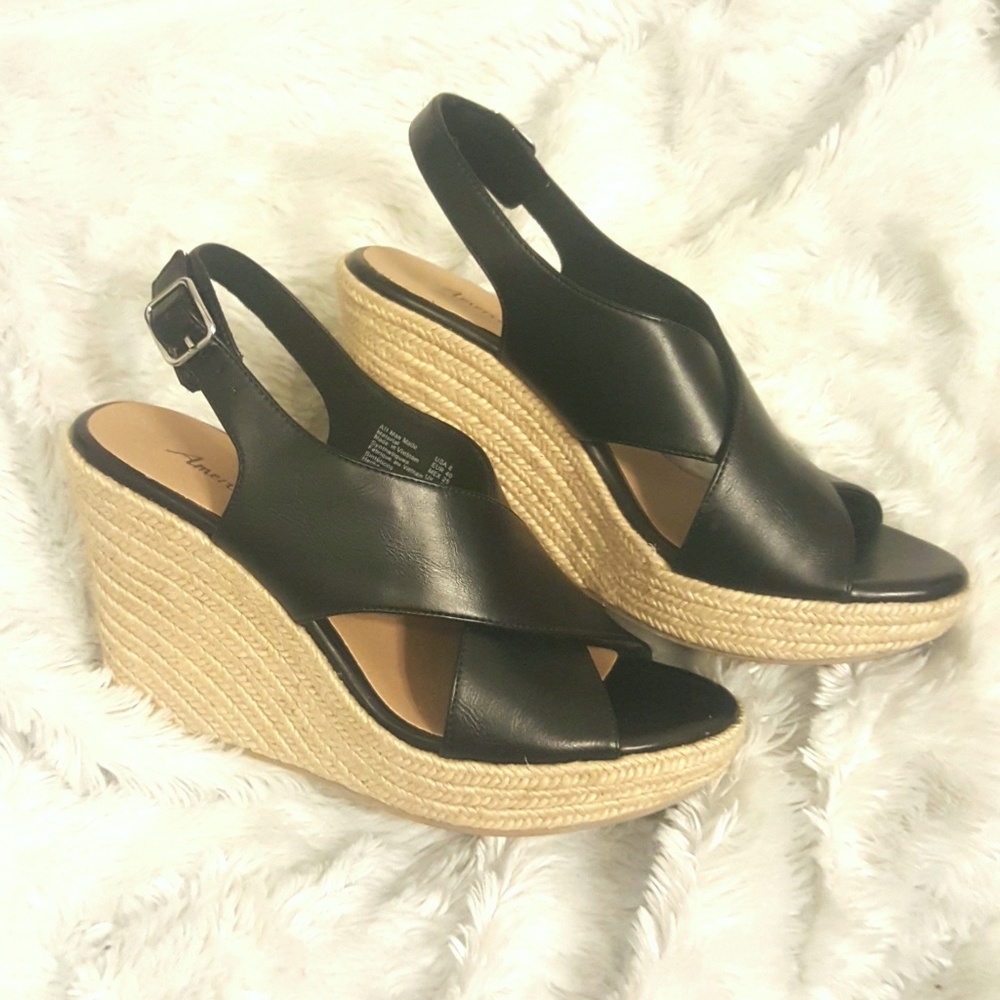 Espadrille Wedge Faux Leather Heel Sandals